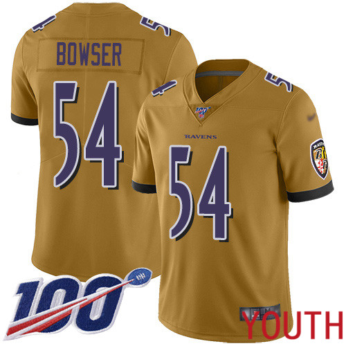 Baltimore Ravens Limited Gold Youth Tyus Bowser Jersey NFL Football #54 100th Season Inverted Legend->youth nfl jersey->Youth Jersey